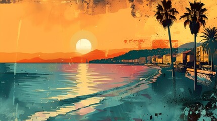 cannes america poster illustration travel print