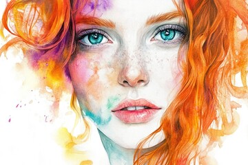 Obraz premium A portrait of a woman with striking red locks, a bold and fiery hairstyle