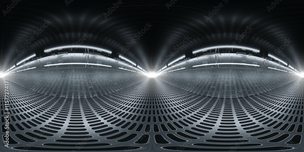 Poster futuristic abstract 3d space with glowing lines 360 vr 3d render panorama