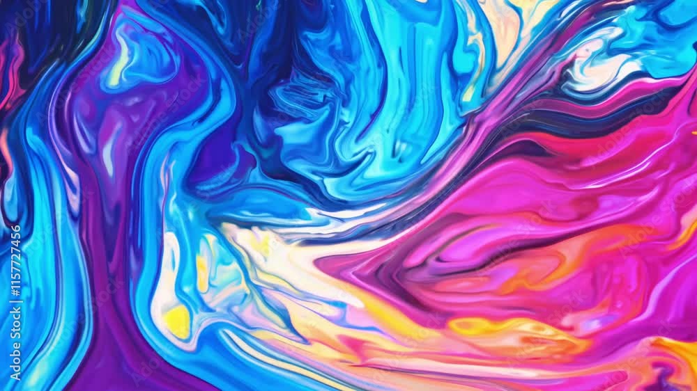 Poster neon abstract brushstroke expansion video with dolly out camera movement and color lighting with gra