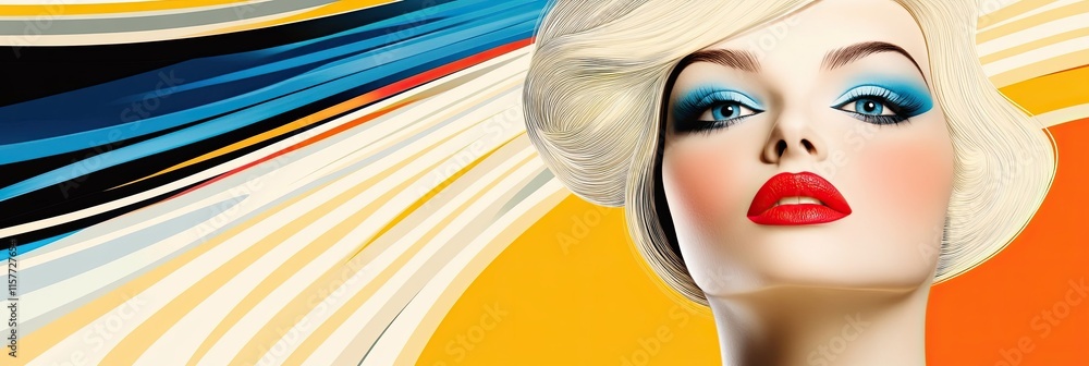 Poster vibrant pop art-inspired minimalist portrait with fractal elements and bold colors