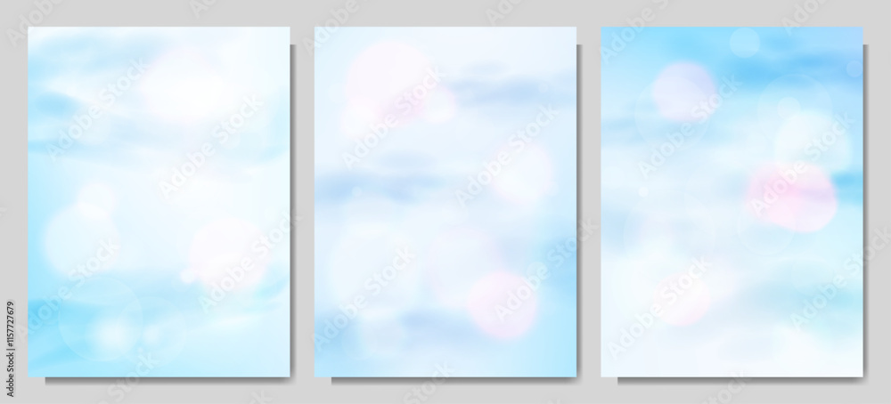Poster vector illustration. blurred soft clouds layer background. light, airy backdrop design. realistic cl