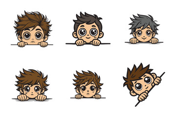 set of bundle cartoon Curious Boy Peeking character clip art vector design