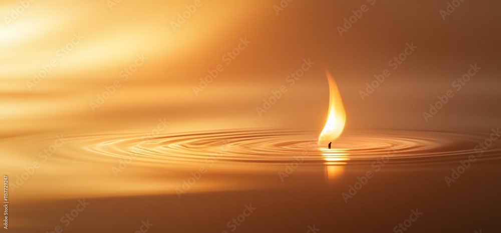 Poster a serene flame flickers on water, creating ripples in a tranquil setting.