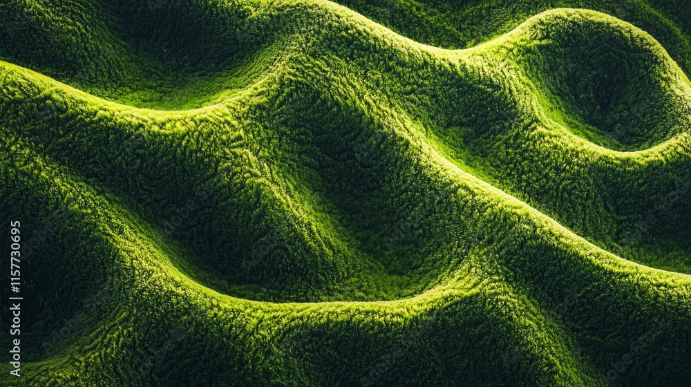 Poster a close-up image showcasing dynamic, wavy patterns in vibrant green hues, resembling the texture of 