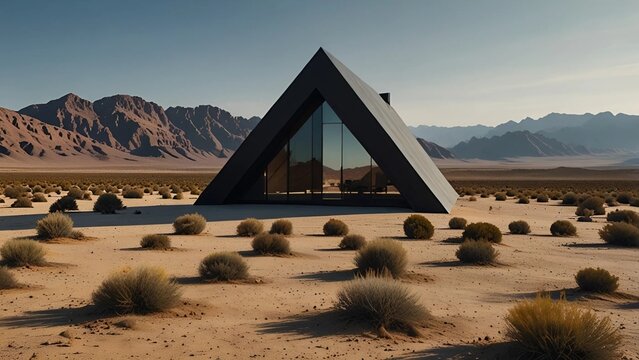 Modern triangular house with large windows