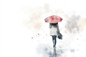 A woman walking in the rain holding an umbrella, perfect for rainy day or travel scenes