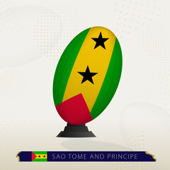 Sao Tome and Principe Rugby Ball on Rugby Kicking Tees with Modern Design. © boldg