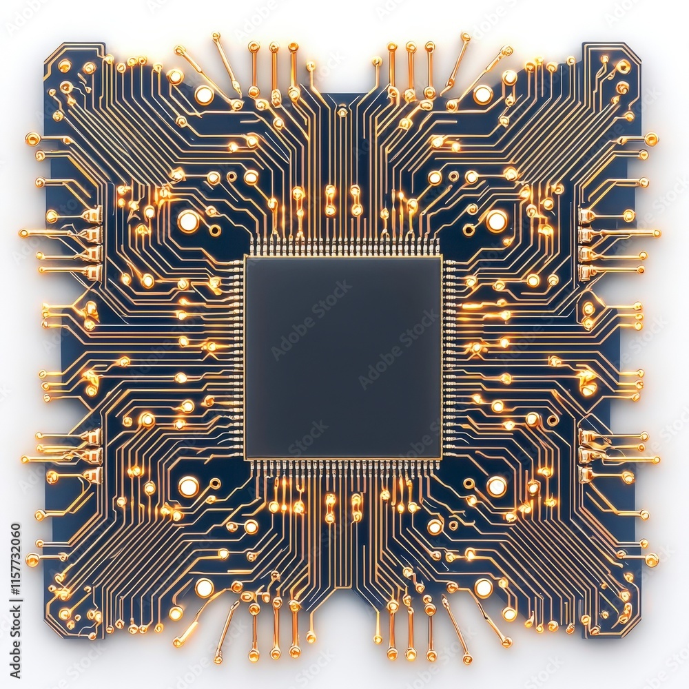 Aufkleber a close up of a microchip with intricate circuit design isolated on white background
