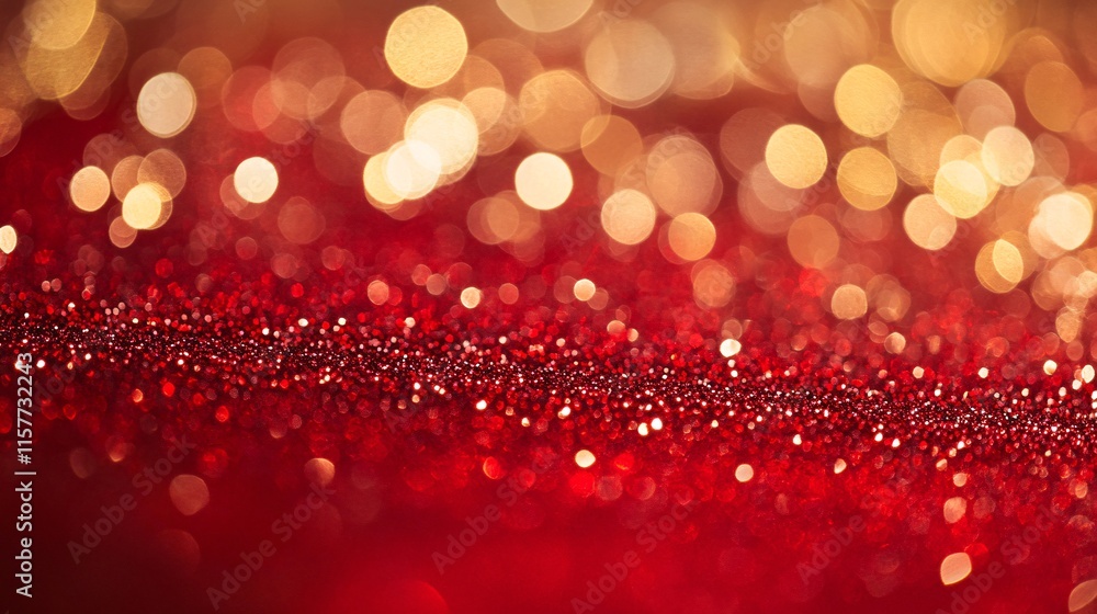 Poster a dazzling display of red glitter with shimmering bokeh effects, creating a festive and vibrant atmo