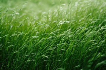 Fototapeta premium Untamed Green Grass Texture: A Close-Up of Wild Meadow Grass in the Summer Breeze