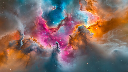 Fototapeta premium Vibrant Cosmic Nebula Photo: Swirling Colors Explode Across Deep Space. AI Generated