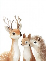 Fototapeta premium Forest animals gather together in a friendly arrangement showcasing their unique features and charm. Generative AI