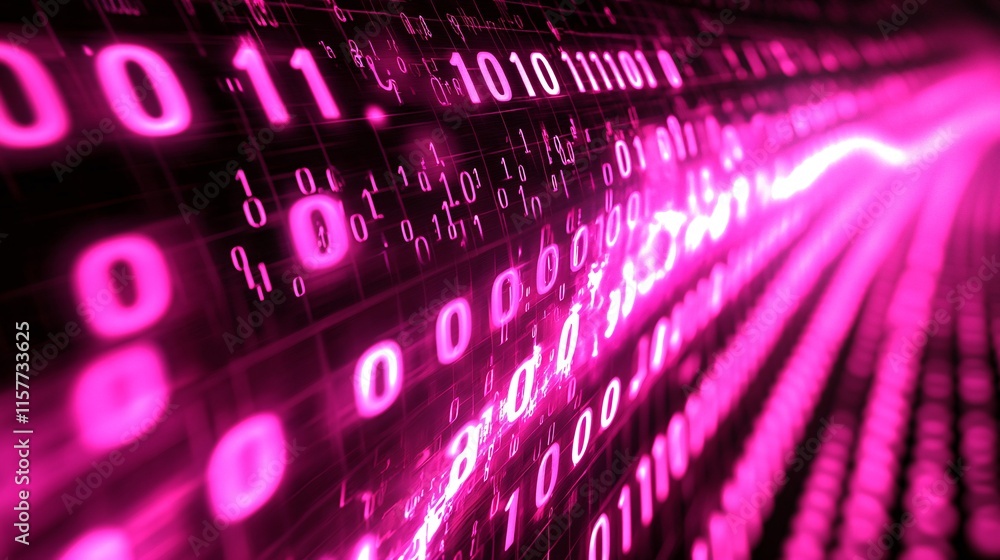 Aufkleber a dynamic display of binary code in vibrant pink hues, conveying a sense of high-tech movement and d
