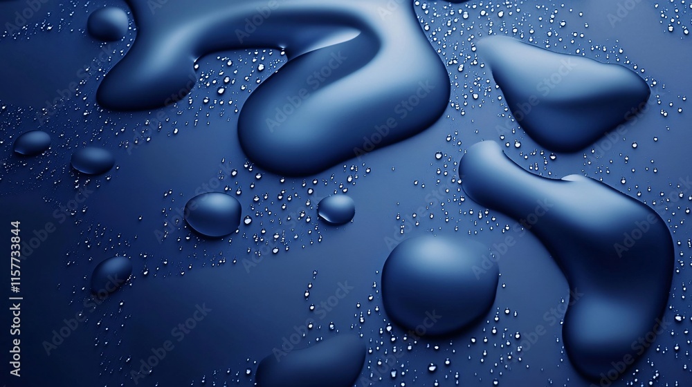 Poster abstract close-up of water droplets on a deep blue surface, creating a mesmerizing pattern.