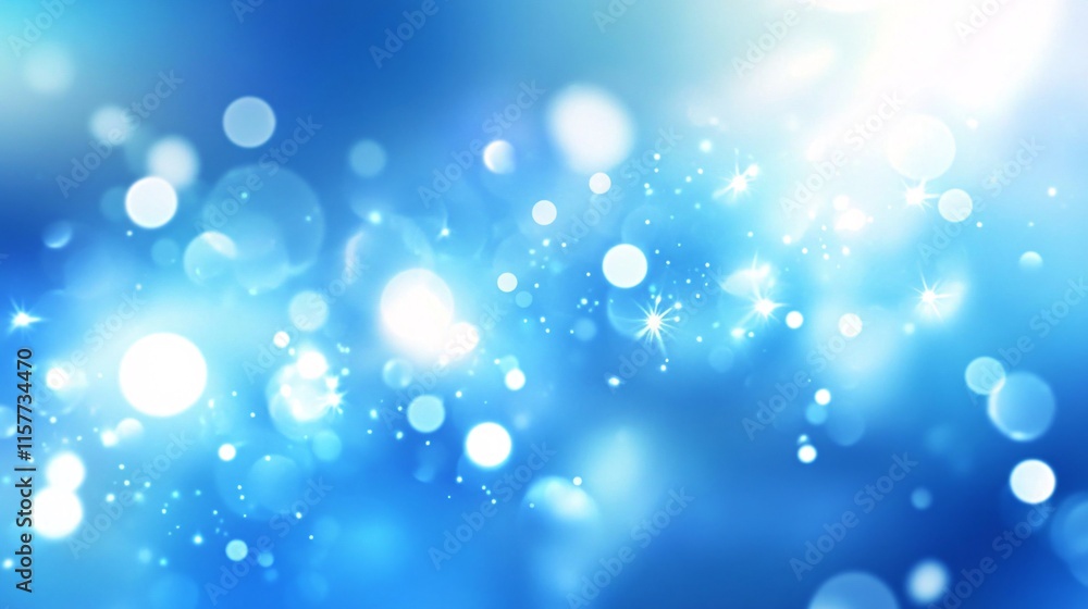 Poster a mesmerizing abstract background featuring soft blue hues with sparkling lights and bokeh effects.