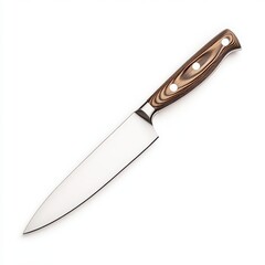 Obraz premium Elegant kitchen knife with a polished blade and a unique handle design on a white isolated background.