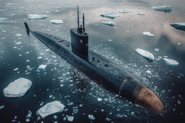A submarine submerged in the ocean, useful for aquatic or marine-related projects