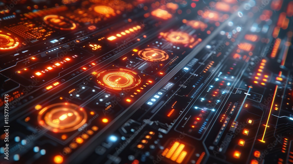 Aufkleber craft a neon display of user interface symbols, featuring illuminated
