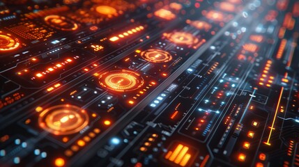 Fototapeta premium Craft a neon display of user interface symbols, featuring illuminated