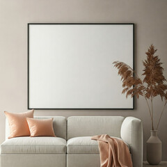 Frame mockup, Living room wall poster mockup. Interior mockup with house background. Modern interior design. 