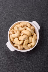 Delicious nutritious cashew nuts in ceramic bowl