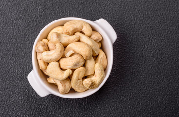 Delicious nutritious cashew nuts in ceramic bowl