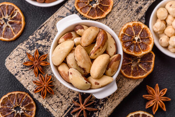 Delicious nutritious brazil nuts in ceramic bowl