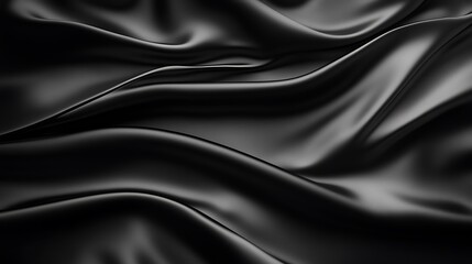 Fototapeta premium Close-up Photo: Luxuriously Draped Black Silk Fabric Mockup. AI Generated