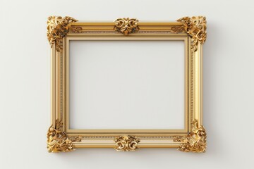 Vintage Gold Rectangular Picture Frame on White Background - 3D Render