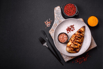 Grilled mackerel fillets with cheese, salt, spices and herbs