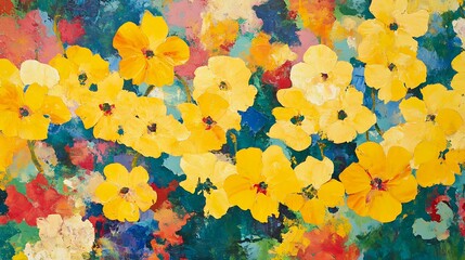 Vibrant Yellow Flowers Bloom: An Impressionistic Oil Painting. AI Generated
