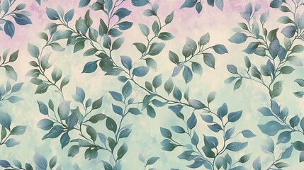 Pastel teal and pink watercolor leaf pattern.