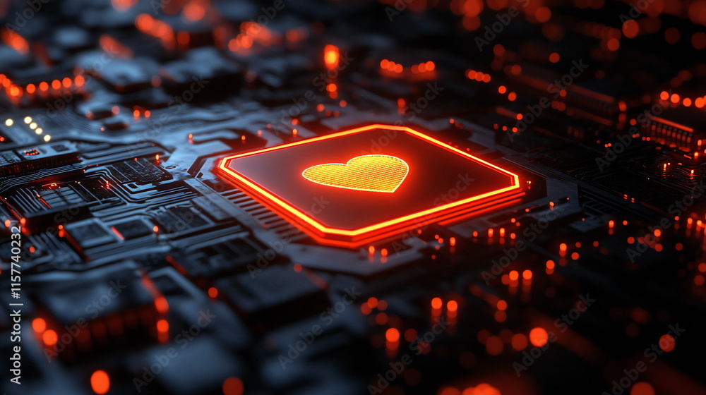 Aufkleber digital heart symbol glowing on a circuit board in a tech-inspired composition