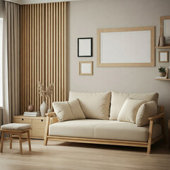 Frame mockup, Living room wall poster mockup. Interior mockup with house background. Modern interior design. 