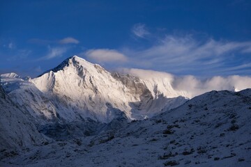 Amazing scenery of snowy Cho Oyu Mount from Gokyo. Himalayas, Sagarmatha National Park, Nepal