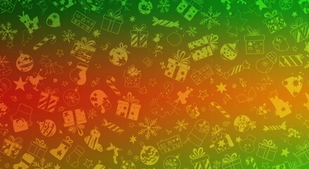 Christmas Festive Background: Red and Green Gradient with Holiday Icons 