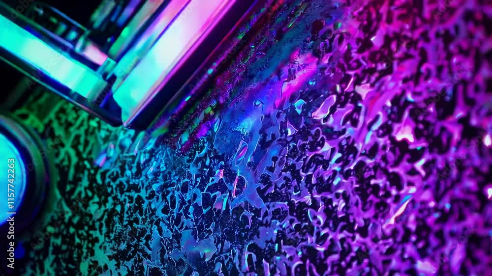 Poster vibrant gradient colors combined with abstract splatter patterns and geometric shapes
