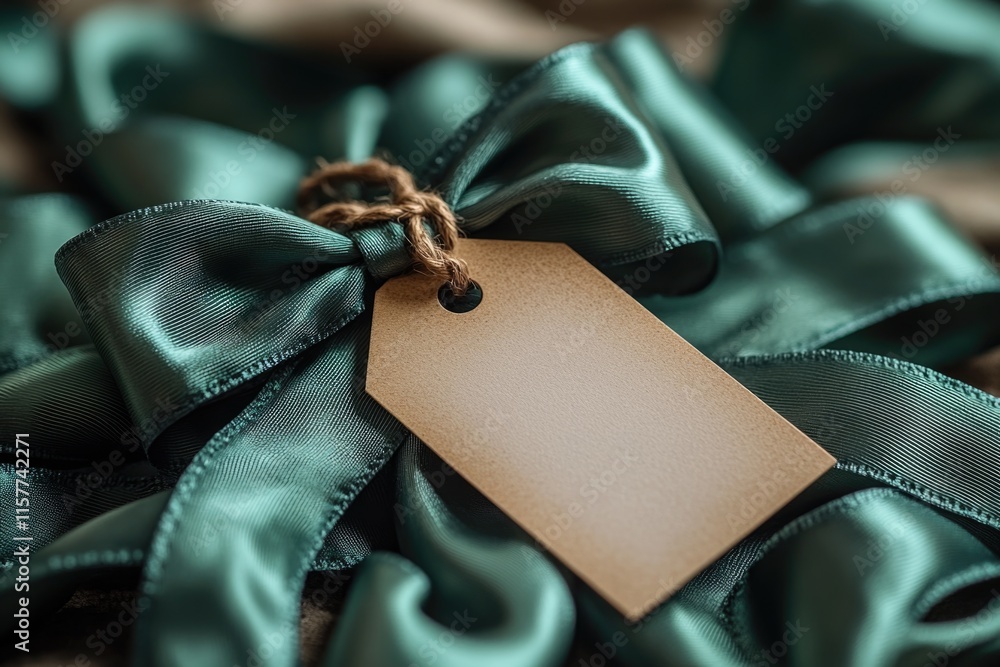 Poster a simple green ribbon with a tag attached, suitable for various uses and themes