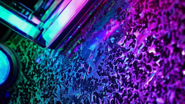 Vibrant gradient colors combined with abstract splatter patterns and geometric shapes