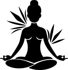 Black silhouette of woman is sitting in lotus position