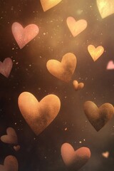 Obraz premium Romantic Glowing Hearts in Warm Golden Light for Valentine's Day