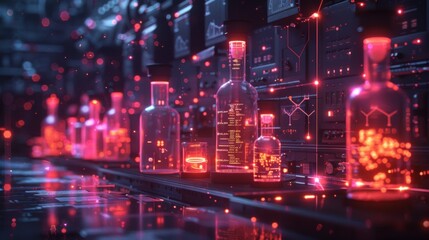 Obraz premium Conceptualize a neon display of medical research symbols, featuring radiant