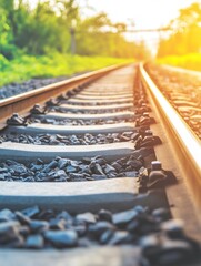 The train tracks are made of metal and rocks