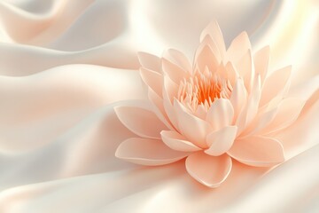 Fototapeta premium 3D render of an abstract lotus flower on a light background, elegant decoration with silk and satin cloth, digital art in a soft peach color