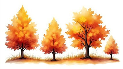 Autumn Trees Watercolor Art