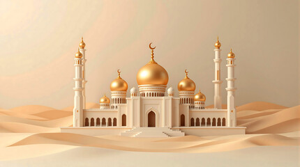 Obraz premium Golden Domed Mosque in Desert Landscape