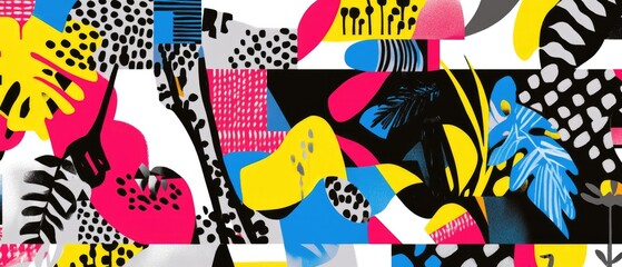 Vibrant Abstract Collage of Bold Colors and Geometric Patterns in Contemporary Art