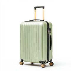 Stylish green suitcase on wheels against a white background, perfect for travelers seeking convenience and modern design.