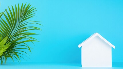 Minimalist Home Decor Concept with Green Plant and Blue Background